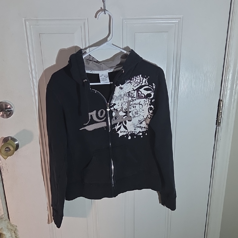 Roxy Graphic Black and White Zip-Up Hoodie